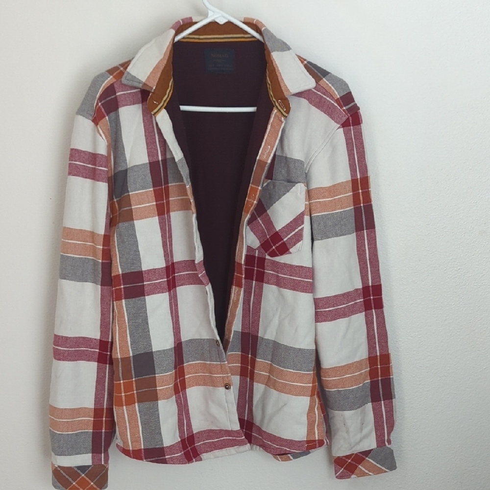 Nomad burgundy and cream plaid  shirt jacket